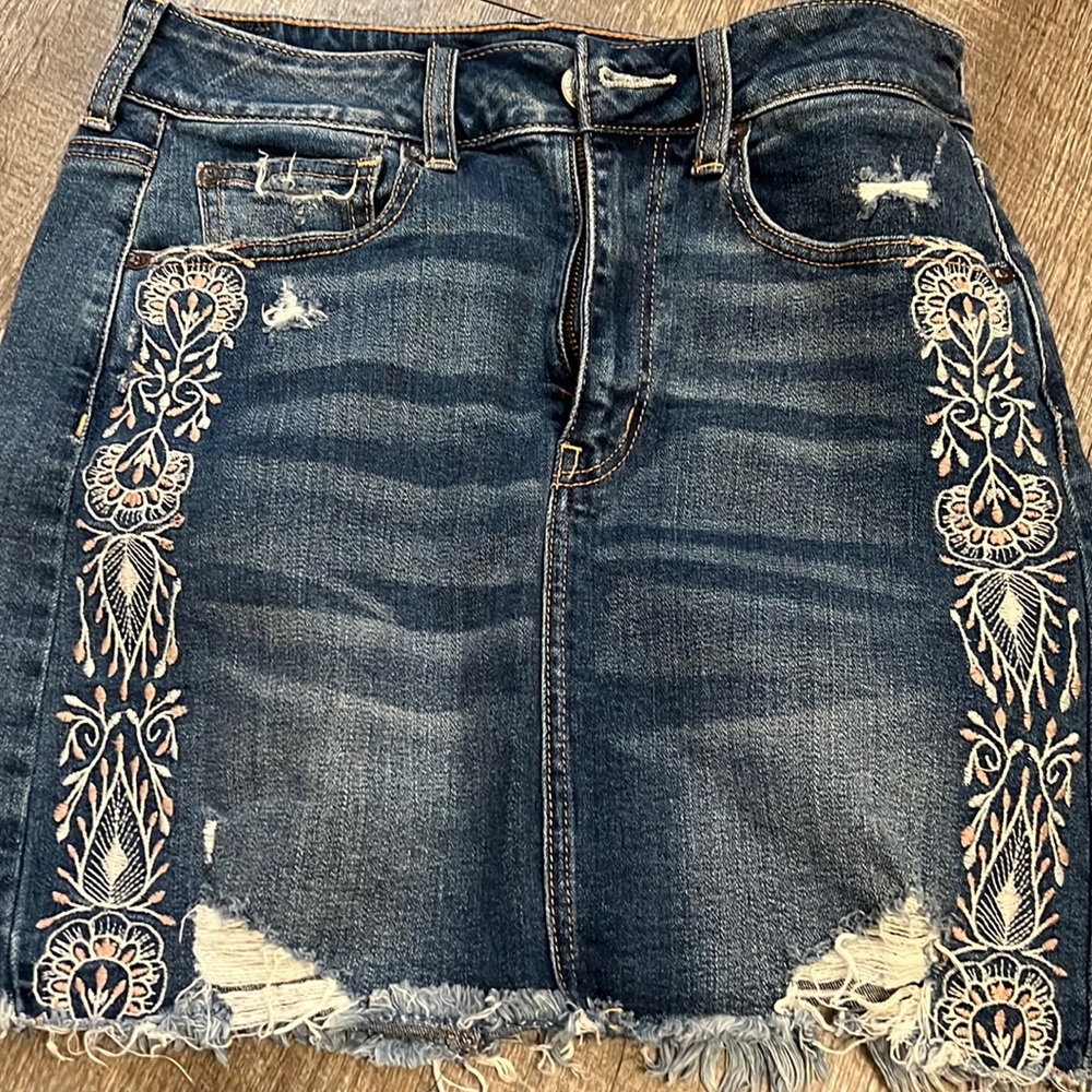 Super high rise mini AE denim skirt